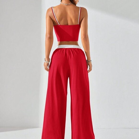 Red and White Casual Women's Sport Knit Tank Tops & Sweatpants - Picture 3 of 10